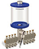 Blue Color Key, Clear View Multiple Feed Electro Lubricator, 1 qt Acrylic Reservoir, 8 Feeds, 1/8