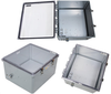 18x16x10 Polycarbonate Weatherproof Outdoor IP66 NEMA 4X Enclosure, 240 VAC Universal Outlet MNT PLT, MECH Therm Heat Clear Lid DKGY -- TEWPC181610-EH0 - Image