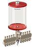 Red Color Key, Clear View Multiple Feed Electro Lubricator, 1/2 gal Acrylic Reservoir, 10 Feeds, 1/8