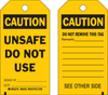 Brady B-837 Black on Yellow Polyester / Paper Equipment Safety Tag - 3 in Width - 5 3/4 in Height - Printed Msg = CAUTION - UNSAFE DO NOT USE - Has Front and Rear Text - 86430 - 754476-86430 - R. S. Hughes Company, Inc.