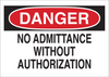 Brady B-401 High Impact Polystyrene Rectangle White Restricted Area / No Trespassing Sign - 14 in Width x 10 in Height - TEXT: DANGER NO ADMITTANCE WITHOUT AUTHORIZATION - 95391 - 754476-95391 - R. S. Hughes Company, Inc.