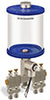 Blue Color Key, Clear View Multiple Feed Electro Lubricator, 1 qt Acrylic Reservoir, 4 Feeds, 1/4” OD Tube Outlets, 120V/60Hz - B5162-032AB0412061BW - Oil-Rite Corp.