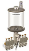 Levelux Clear View Multiple Feed Electro Lubricator, 1 qt Pyrex Reservoir, 6 Feeds, 1/8
