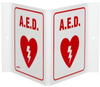Brady Acrylic V Shape White Defibrillator (AED) Sign - 9 in Width x 6 in Height - TEXT: A.E.D. - 49350 -- 754476-49350 - Image