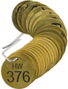 Brady B-907 Black on Brass Circle Brass Numbered Valve Tag with Header Numbered Valve Tag with Header - 1 1/2 (Dia.) in Width - Printed Text = HW - Print Number(s) = 376 to 400 - 23427 -- 754473-14250