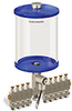 Blue Color Key, Clear View Multiple Feed Electro Lubricator, 1/2 gal Pyrex Reservoir, 9 Feeds, 1/8