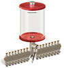Red Color Key, Clear View Multiple Feed Electro Lubricator, 1/2 gal Pyrex Reservoir, 16 Feeds, 1/8