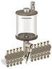Levelux Clear View Multiple Feed Electro Lubricator, 1 qt Acrylic Reservoir, 11 Feeds, 1/4” OD Tube Outlets, 24VDC - B5177-032AB11024D1W - Oil-Rite Corp.