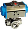 STAINLESS STEEL-3WAY SPRING RETURN PNEUMATIC ACTUATOR, 1" NPTF BALL VALVE - T FLOW PATH - S3TS06-0-0 - Quarter Turn Valve
