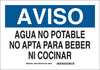 Brady B-302 Rectangle White Water Sanitation Sign - 10 in Width x 7 in Height - Language Spanish - TEXT: AVISO AGUA NO POTABLE NO APTA PARA BEBER NI COCINAR - 37800 - 754476-37800 - R. S. Hughes Company, Inc.