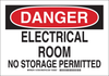 Brady B-401 Polystyrene Rectangle White Electrical Safety Sign - 10 in Width x 7 in Height - TEXT: DANGER ELECTRICAL ROOM NO STORAGE PERMITTED - 127003 - 754473-75305 - R. S. Hughes Company, Inc.