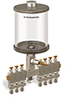 Clear View Multiple Feed Manual Lubricator, 1 qt Pyrex Reservoir, 7 Feeds, 1/4” OD Tube Outlets - B4463-032PB071W - Oil-Rite Corp.