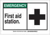 Brady B-555 Aluminum Rectangle White First Aid Sign - 14 in Width x 10 in Height - TEXT: EMERGENCY FIRST AID STATION - 46759 - 754476-46759 - R. S. Hughes Company, Inc.