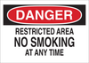 Brady B-555 Aluminum Rectangle White Smoking Not Permitted Sign - 14 in Width x 10 in Height - TEXT: DANGER RESTRICTED AREA NO SMOKING AT ANY TIME - 42666 - 754476-42666 - R. S. Hughes Company, Inc.