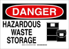 Brady B-401 Polystyrene Rectangle White Chemical, Biohazard, Hazardous & Flammable Material Sign - 14 in Width x 10 in Height - TEXT: DANGER HAZARDOUS WASTE STORAGE - 131758 - 754473-82402 - R. S. Hughes Company, Inc.