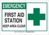 Brady B-555 Aluminum Rectangle White First Aid Sign - 14 in Width x 10 in Height - TEXT: FIRST AID STATION KEEP AREA CLEAR - 132226 - 754473-83444 - R. S. Hughes Company, Inc.