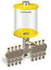 Yellow Color Key, Clear View Multiple Feed Manual Lubricator, 1 qt Acrylic Reservoir, 8 Feeds, 1/4” OD Tube Outlets - B5163-032AB081YW - Oil-Rite Corp.