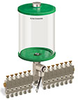 Green Color Key, Clear View Multiple Feed Electro Lubricator, 1/2 gal Acrylic Reservoir, 13 Feeds, 1/4” OD Tube Outlets, 24VDC - B5162-064AB13024D1GW - Oil-Rite Corp.