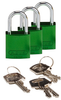 Brady Compact Aluminum Padlock Green Keyed Alike 3 Pack - 133281 - Brady Corporation