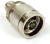 N Male (Plug) to RP TNC Female (Jack) Adapter, Nickel Plated Brass Body, High Temp, 1.3 VSWR -- SM5791 - Image