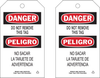 Brady B-853 Black / Red on White Cardstock Equipment Safety Tag - 4 in Width - 7 in Height - Printed Msg = DANGER / PELIGRO - DO NOT REMOVE THIS TAG / NO SACAR LA TARJETA DE ADVERTENCIA - Has Front an - 754476-86691 - R. S. Hughes Company, Inc.