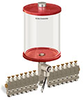 Red Color Key, Clear View Multiple Feed Electro Lubricator, 1/2 gal Acrylic Reservoir, 14 Feeds, 1/8