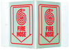 Brady Acrylic V Shape White Fire Equipment Sign - 9 in Width x 6 in Height - Glow in the Dark - TEXT: FIRE HOSE - V1FHG1G -- 754476-49380 - Image