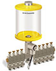 Yellow Color Key, Clear View Multiple Feed Electro Lubricator, 1 qt Pyrex Reservoir, 9 Feeds, 1/8