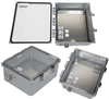 14x12x06 Polycarbonate Weatherproof Outdoor IP66 NEMA 4X Enclosure, 240 VAC Universal Outlet MNT PLT, MECH Therm Heat Clear Lid DKGY -- TEWPC141206-EH0 - Image
