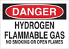 Brady B-401 Polystyrene Rectangle White Chemical, Biohazard, Hazardous & Flammable Material Sign - 14 in Width x 10 in Height - TEXT: DANGER HYDROGEN FLAMMABLE GAS NO SMOKING OR OPEN FLAMES - 25453 - 754476-25453 - R. S. Hughes Company, Inc.