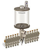 Levelux Clear View Multiple Feed Electro Lubricator, 1 qt Acrylic Reservoir, 12 Feeds, 1/4” OD Tube Outlets, 24VDC - B5177-032AB12024D1W - Oil-Rite Corp.