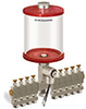 Red Color Key, Clear View Multiple Feed Electro Lubricator, 1 qt Acrylic Reservoir, 9 Feeds, 1/8