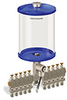 Blue Color Key, Clear View Multiple Feed Electro Lubricator, 1/2 gal Pyrex Reservoir, 10 Feeds, 1/4” OD Tube Outlets, 24VDC - B5162-064PB10024D1BW - Oil-Rite Corp.