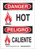 Brady B-302 Polyester Rectangle White Machine & Equipment Sign - 10 in Width x 14 in Height - Laminated - Language English / Spanish - TEXT: DANGER HOT / PELIGRO CALIENTE - 124084 - 754473-79834 - R. S. Hughes Company, Inc.