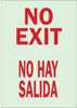 Brady Bradyglo B-324 Polyester Rectangle White No Exit Sign - 10 in Width x 14 in Height - Glow in the Dark - Language English / Spanish - TEXT: NO EXIT / NO HAY SALIDA - 90521 - 754476-90521 - R. S. Hughes Company, Inc.