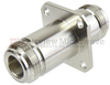 N Female (Jack) to N Female (Jack) 4 Hole Flange Adapter, Nickel Plated Brass Body, 1.35 VSWR - FMAD1115 - Fairview Microwave Inc.
