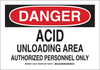 Brady B-401 Polystyrene Rectangle White Chemical, Biohazard, Hazardous & Flammable Material Sign - 10 in Width x 7 in Height - TEXT: DANGER ACID UNLOADING AREA AUTHORIZED PERSONNEL ONLY - 126115 - 754473-74273 - R. S. Hughes Company, Inc.