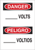 Brady B-401 Polystyrene Rectangle White Electrical Safety Sign - 10 in Width x 14 in Height - Language English / Spanish - TEXT: DANGER ______VOLTS / PELIGRO _______VOLTIOS - 38683 - 754476-38683 - R. S. Hughes Company, Inc.