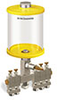 Yellow Color Key, Clear View Multiple Feed Manual Lubricator, 1 qt Acrylic Reservoir, 5 Feeds, 1/8