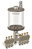 Levelux Clear View Multiple Feed Manual Lubricator, 1 qt Pyrex Reservoir, 7 Feeds, 1/8