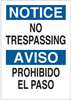 Brady B-555 Aluminum Rectangle White Restricted Area / No Trespassing Sign - 10 in Width x 14 in Height - Language English / Spanish - TEXT: NOTICE NO TRESPASSING / AVISO NO TRASPASE - 38114 - 754476-38114 - R. S. Hughes Company, Inc.