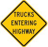 Brady B-401 Polystyrene Diamond Yellow Stop Signs, Traffic Control Signs & Banners Sign - 24 in Width x 24 in Height - TEXT: TRUCKS ENTERING HIGHWAY - 124602 - 754473-81047 - R. S. Hughes Company, Inc.