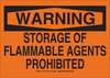 Brady B-555 Aluminum Rectangle Orange Chemical, Biohazard, Hazardous & Flammable Material Sign - 14 in Width x 10 in Height - TEXT: WARNING STORAGE OR FLAMMABLE AGENTS PROHIBITED - 16178 - 754473-16431 - R. S. Hughes Company, Inc.