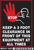 Brady B-302 Red / White on Black Polyester Machine & Equipment Safety Label - 3.5 in Width - 5 in Height - Printed Text = STOP KEEP A 3 FOOT CLEARANCE IN FRONT OF THIS EQUIPMENT AT ALL TIMES - 86267 - 754476-86267 - R. S. Hughes Company, Inc.