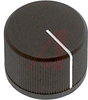 Knob; ABS; Round with Indication Line; Black; 1/4 in.; 0.850 in.; 0.600 in. - 70206943 - Allied Electronics, Inc.
