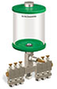 Green Color Key, Clear View Multiple Feed Manual Lubricator, 1 qt Acrylic Reservoir, 6 Feeds, 1/8