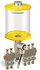 Yellow Color Key, Clear View Multiple Feed Electro Lubricator, 1 qt Acrylic Reservoir, 5 Feeds, 1/4” OD Tube Outlets, 120V/60Hz - B5162-032AB0512061YW - Oil-Rite Corp.