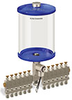 Blue Color Key, Clear View Multiple Feed Electro Lubricator, 1/2 gal Acrylic Reservoir, 12 Feeds, 1/4” OD Tube Outlets, 24VDC - B5162-064AB12024D1BW - Oil-Rite Corp.
