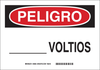 Brady B-120 Fiberglass Reinforced Polyester Rectangle White Electrical Safety Sign - 14 in Width x 10 in Height - Language Spanish - TEXT: PELIGRO ____VOLTIOS - 39605 - 754476-39605 - R. S. Hughes Company, Inc.