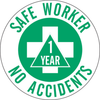 Brady B-946 Green on White Circle Vinyl Hard Hat Label - Printed Text = SAFE WORKER NO ACCIDENTS/1 YEAR - 49552 - 754476-49552 - R. S. Hughes Company, Inc.